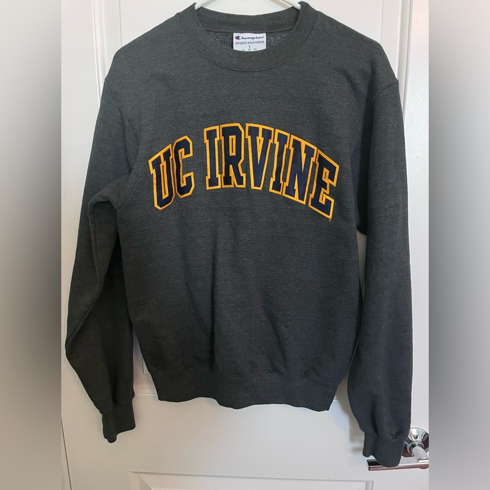 Vintage UC Irvine Champion Gray Crewneck Sweater with Gold Lettering
